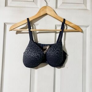 PINK by Victorias Secret Leopard Print Padded Push‎ Up Bra Navy Blue 34C